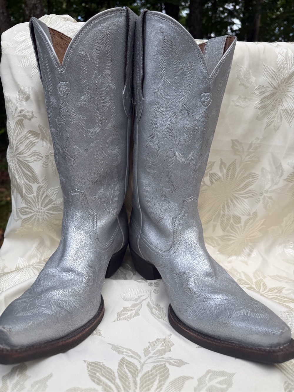 Silver Ariat Jennings Stretch FitWestern Cowboy Boots - Women's Metallic Leather